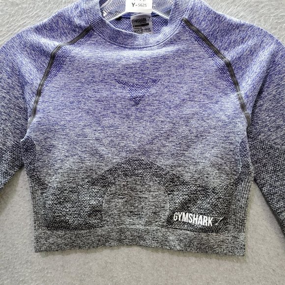 Gymshark Women Sweatshirt‎ Small Purple Ombre Cropped Logo Long Sleeve - Picture 2 of 10
